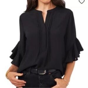 Vince Camuto Ruffle Sleeve Henley Blouse
